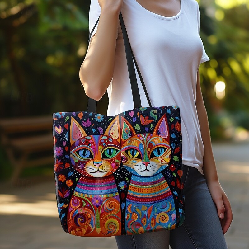 Women's Colorful Cat Art Tote Bag - Vibrant and Stylish Eco-Friendly Shoulder Bag for Everyday Use4