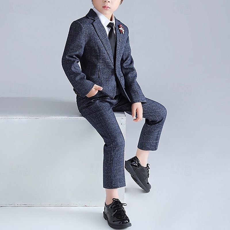 4 Pieces Ring Bearer Suit Boys Kids Suit Formal Suit Blazer & Pants Formal Party Valentines Fashion Cool Solid Color Pocket Red Blue Green Polyester