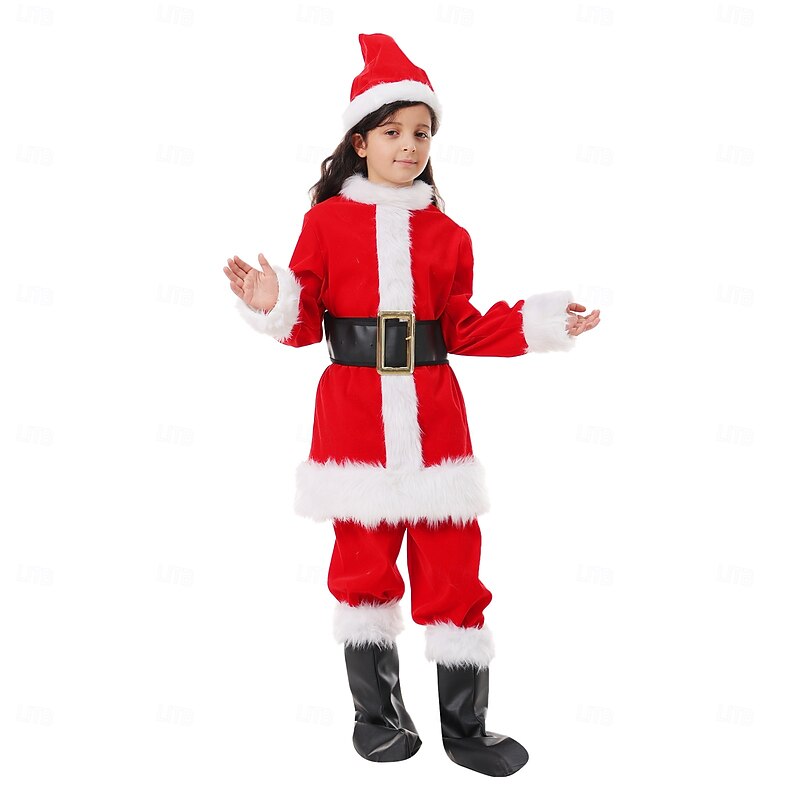 Santa Claus Mrs.Claus Outfits Costume Santa Suits Boys' Girls' Novelty Funny Kid's Christmas Christmas Eve Christmas Party Top Pants Belt Shoes Hat4