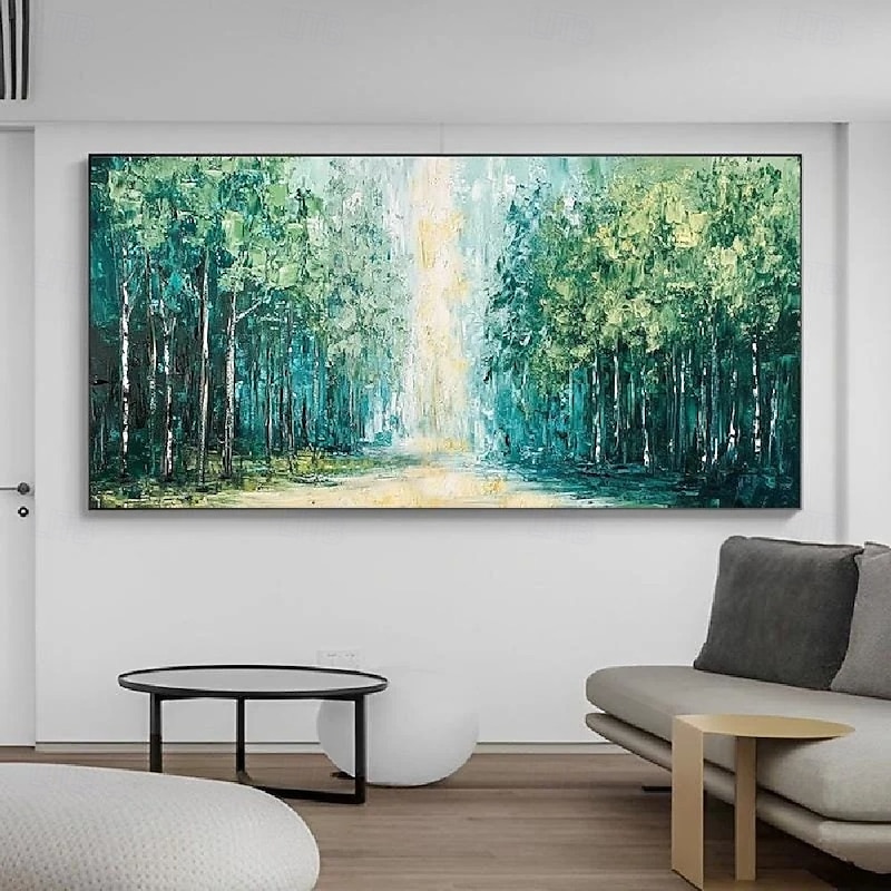 3D Green Forest Painting canvas hand painted wall art tree canvas abstract painting autumn painting handmade Narrow wall decoroversize Large Abstract Blue Wall Decor tree landscape paintings