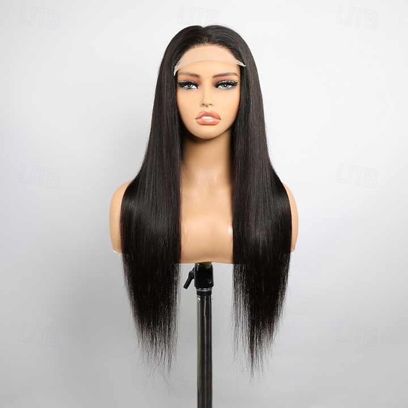 13x4 Transparent Replacable Zipper Lace Wigs Human Hair Pre Plucked Hairline 150 Density for Black Women Natural Black Color4