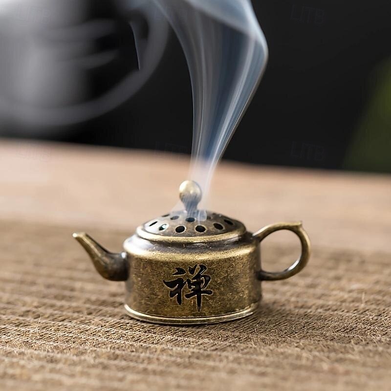 Vintage Metal Sandalwood Incense Burner - Uncharged Decorative Teapot Design for Home Fragrance & Holiday Decor