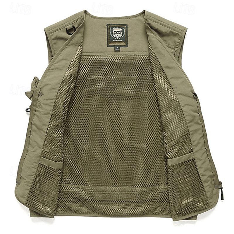 Men's Hiking Vest Hiking Fleece Vest Sleeveless Vest Outdoor Breathable Comfortable Multiple Pockets Polyester Black Army Green Red Hunting Fishing Climbing2