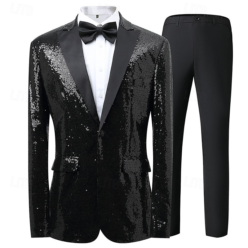 Retro Vintage 1980s Shiny Metallic Pants Tuxedo Suits & Blazers Sequins Slim Fit Fancy Dress Men's Carnival Costume Christmas Halloween Carnival Cocktail Party Theme Party Pride Parade Adults' Coat4