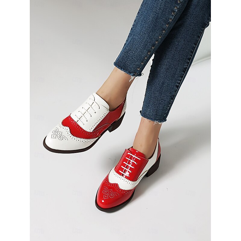 Women's Tri-Color Brogue Oxford Shoes with Wingtip Design and Low Heel - Vintage Formal Footwear for Office and Special Occasions 11