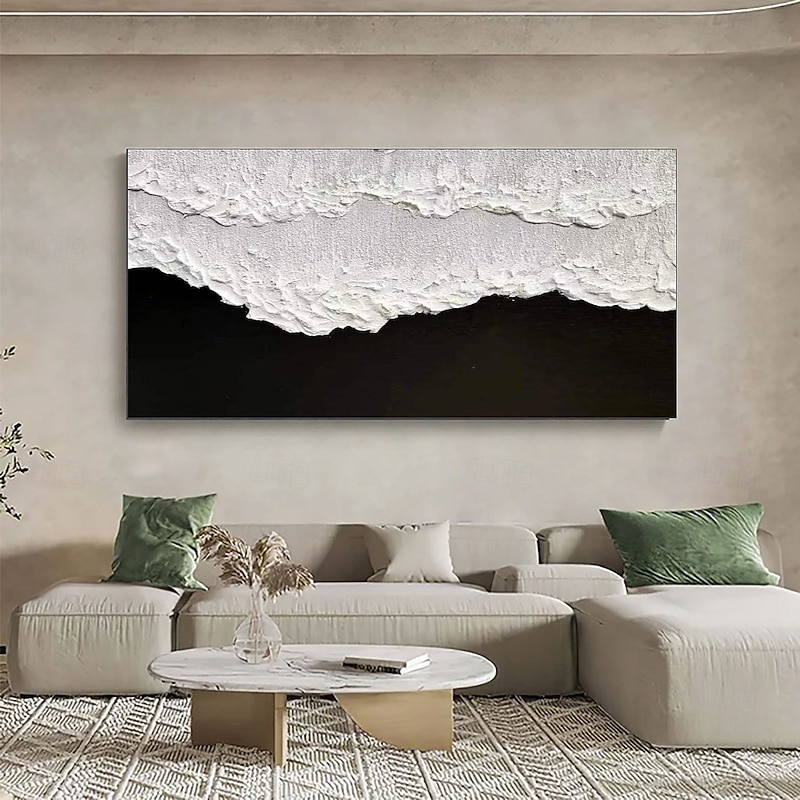 Black Textured Wave Oil Painting Handmade Wall Art Black and White Abstract Art Painting Black and White Painting Wall Art Black and White 3D Textured Ocean Oil Painting 3D Wave Paintings2