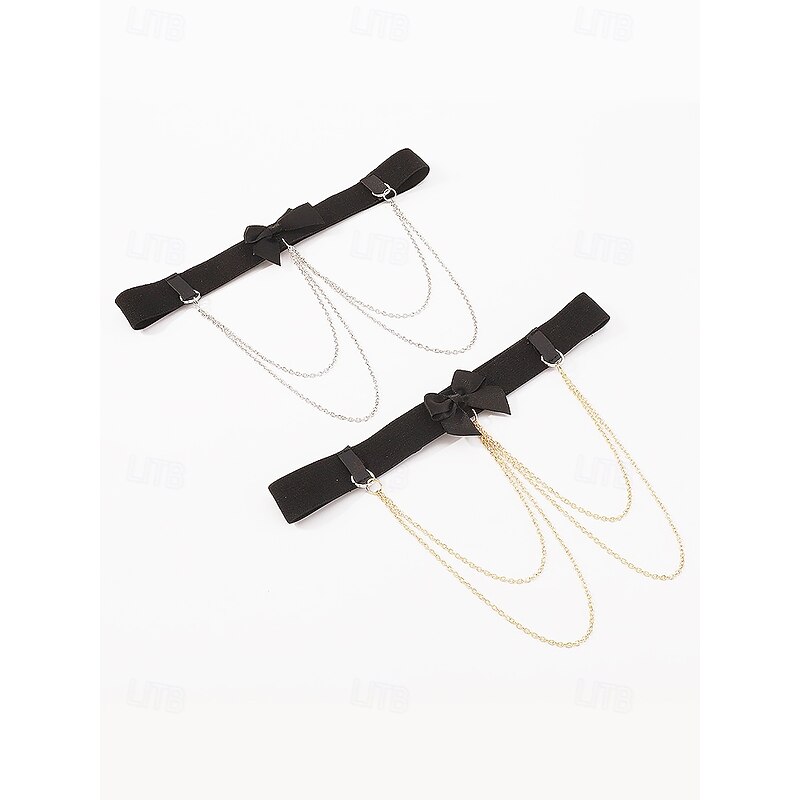 Women's Black Bow Thigh Chain Harness – Sexy Elastic Garter Belt with Silver Chain Accents, Ideal for Lingerie and Festival Outfits4