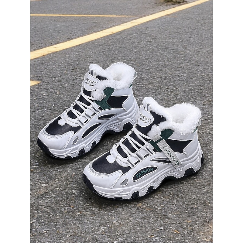 Women's Winter High-Top Sneakers with Fur Lining – Warm Outdoor Sports Shoes with Lace-Up Design and Durable Sole