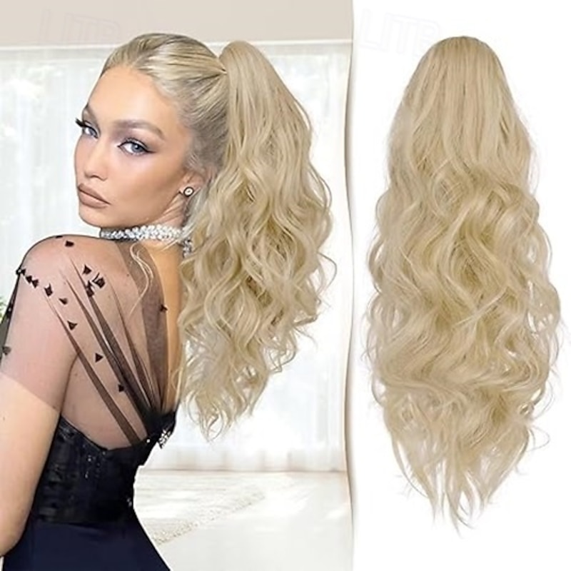 Hair Extensions Ponytail 18" Claw Clip in Hair Extensions Curly Wavy Fake Ponytail Extension Long Soft Synthetic Pony Tails Hair Piece for Women Hair Extensions3