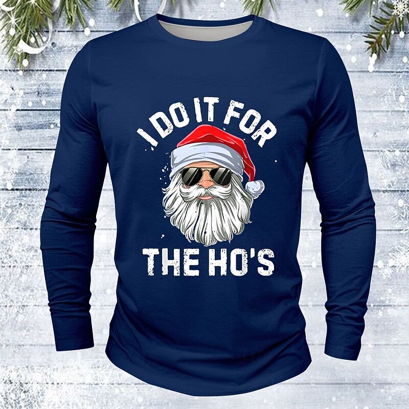 Christmas Men's Santa Claus T Shirt Long Sleeve T shirt 3D Print Crew Neck Shirt Daily Designer Street Casual Black Red Blue Summer Spring Fall Clothing Apparel S M L XL XXL XXXL3