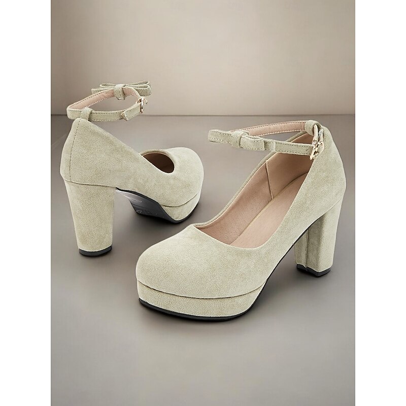 Women's Retro-Inspired Green Suede Platform Mary Jane Heels with Ankle Strap - Comfortable and Stylish for All Day Wear