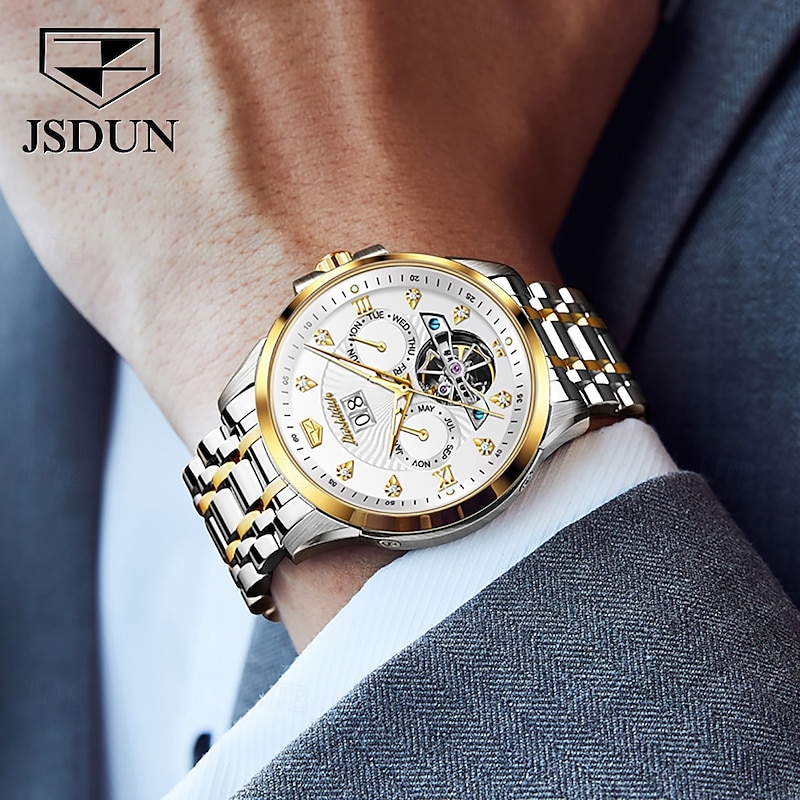 Men Mechanical Watch Fashion Casual Wristwatch Automatic Self-winding Luminous Calendar Date Week Steel Watch3