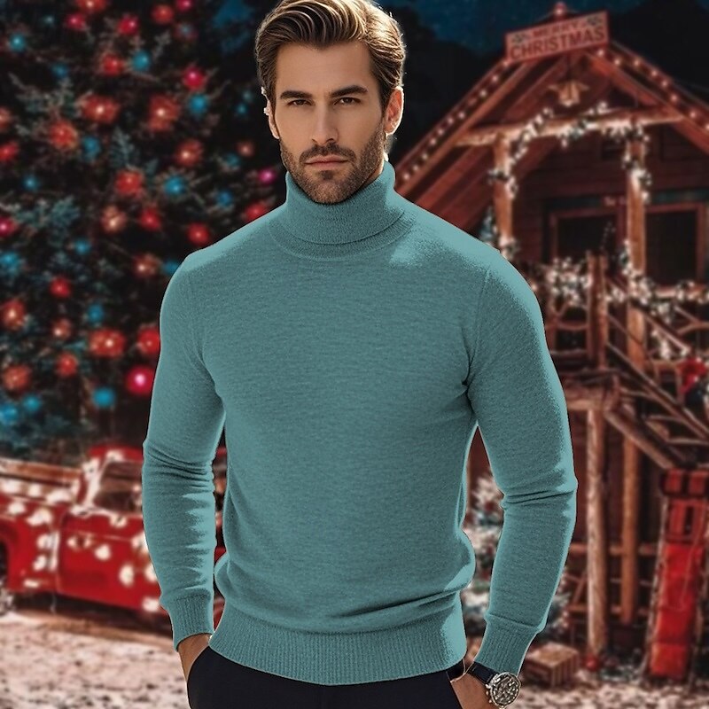 Men's Pullover Sweater Jumper Knit Sweater Ribbed Knit Regular Knitted Plain Turtleneck Fashion Casual Vacation Daily Wear Clothing Apparel Fall & Winter Camel Wine S M L3