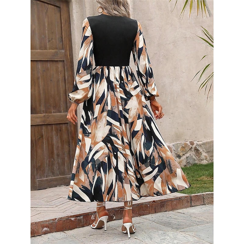Women's Floral Crew Neck Maxi Dress Long Sleeve Summer Spring2