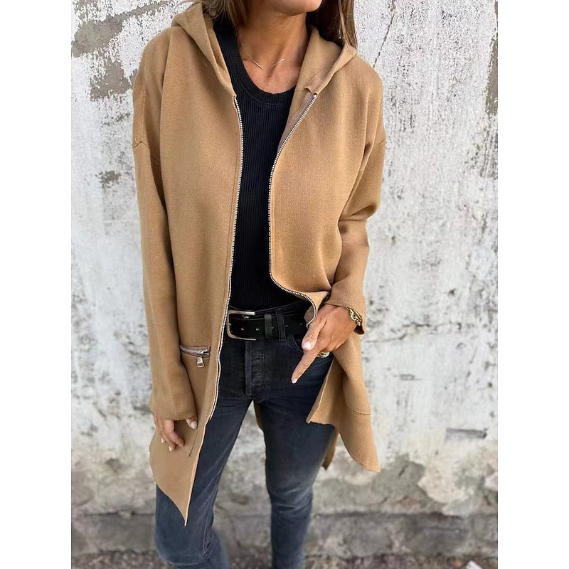 Women's Winter Jacket Warm Breathable Buttons Pocket Casual Solid Color Vacation Street Daily Wear Going out Single Breasted Regular Turndown Regular Fit Long Sleeve Outerwear Black Khaki Gray Fall