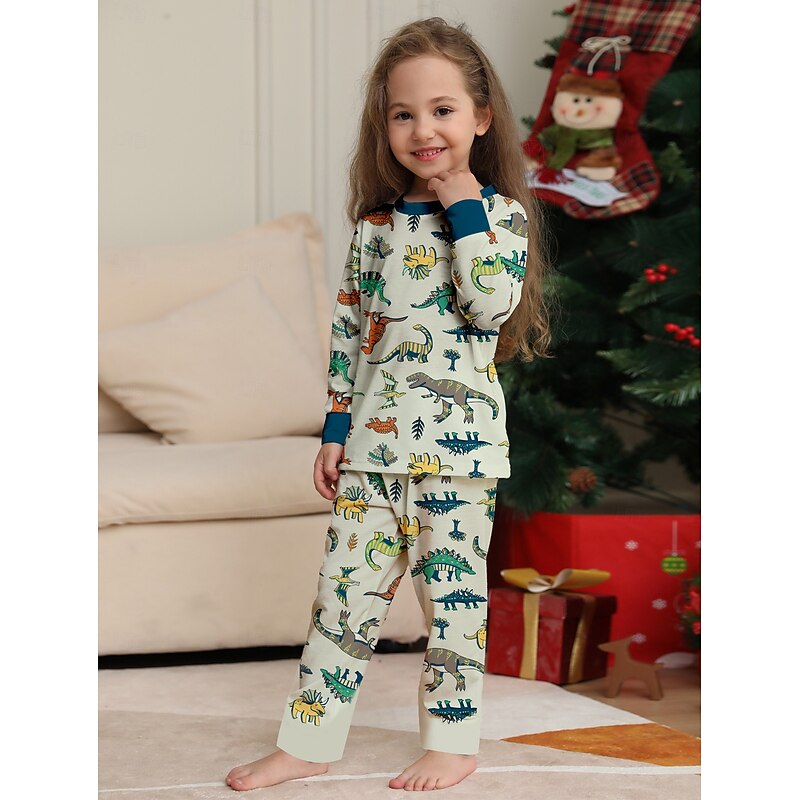 Dinosaur Family Christmas Pajamas Nightwear Men's Women's Boys' Girls' Family Matching Outfits Sweet Graphic Pattern Adults Kid's Christmas New Year Christmas Eve Christmas Vacation Home Wear Top2