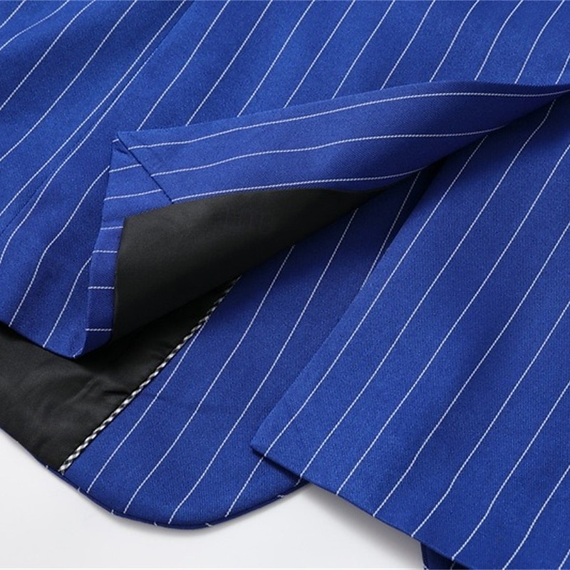 Men's Blazer Business Cocktail Party Wedding Party Fashion Casual Spring &  Fall Polyester Stripes Pocket Buttons Comfortable Double Breasted Blazer Blue Purple Orange3