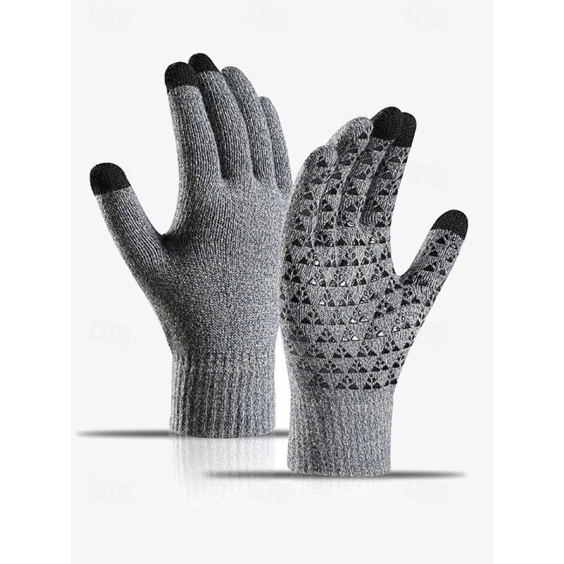 Men's Thermal Knit Winter Gloves with Anti-Slip Grip and Touchscreen Compatible - Warm Black Gloves for Cold Weather, Outdoor Activities, and Driving