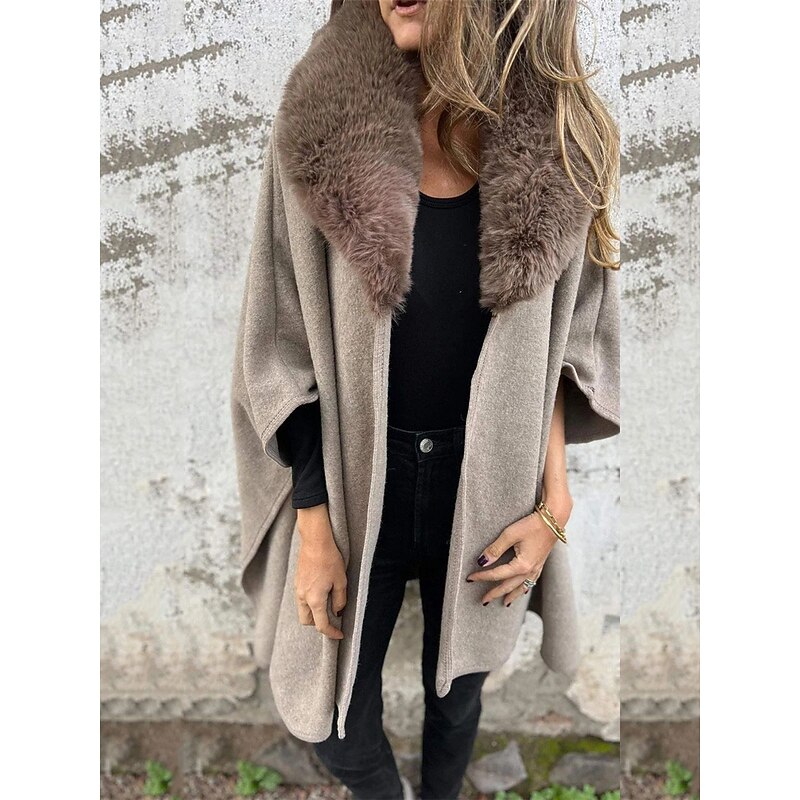 Women's Winter Coat Outdoor Street Daily Wear Fall Winter Regular Coat Regular Fit Thermal Warm Breathable Stylish Casual Jacket 3/4 Length Sleeve Plain Fur Collar Black Khaki