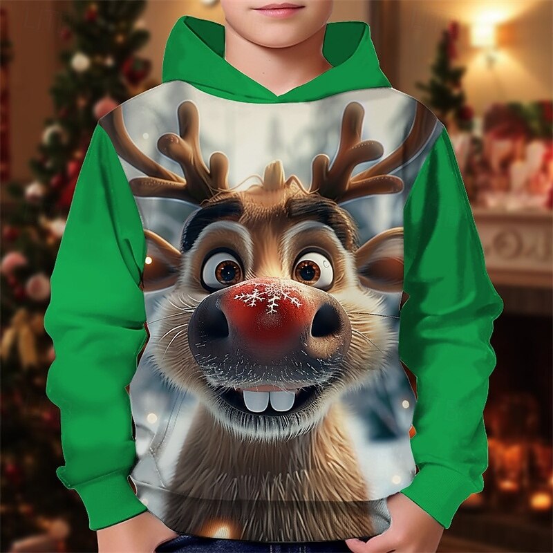 Boys 3D Graphic Deer Christmas Hoodie Hoodie Long Sleeve Spring Fall Fashion Streetwear Kids 4-12 Years Hooded Outdoor Casual Daily Regular Fit3