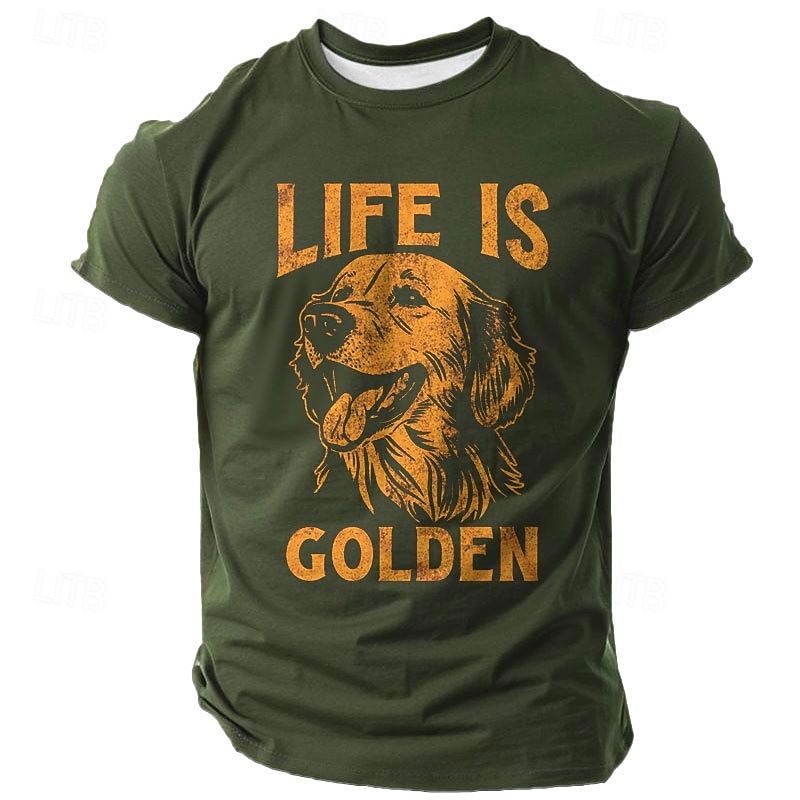 Men's Graphic T-Shirt: Golden Retriever 'Life is Golden' Pun Short Sleeve for Dog Lovers