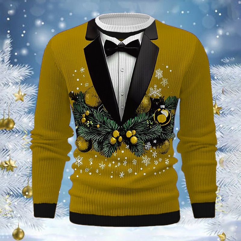 Men's Ugly Christmas Sweater Pullover Sweater Jumper Knitwear Ribbed Knit Regular Tops Knitted Crew Neck Party Evening Wear Clothing Apparel Drop Shoulder Fall & Winter Yellow Red S M L4
