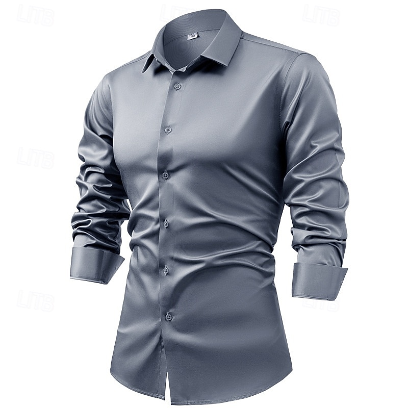 Men's Shirt Satin Shirt Casual Shirt Button Up Shirt Plain Wedding Vacation Black Red Royal Blue Green Long Sleeve Collar Fall Spring & Summer Clothing Apparel3