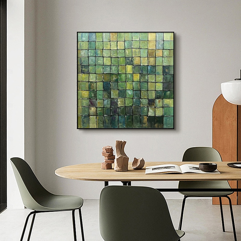 Handmade Original Green Color Block Oil Painting On Canvas Wall Abstract Art Painting for Home Decor With Stretched Frame/Without Inner Frame Painting2