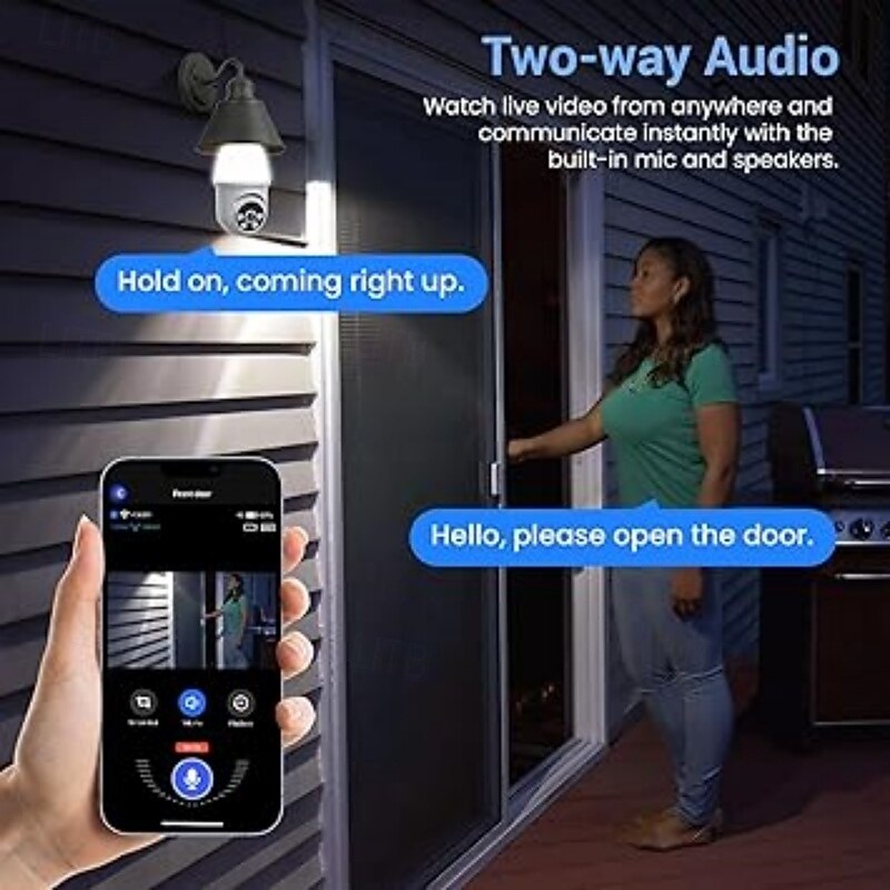 1080P Light Bulb Security Camera with Motion Detection and Alarm 2.4GHz WiFi Only Two-Way Talk Color Night Vision Human Detection for Indoor/Outdoor Home Security (with LED Bulb)4