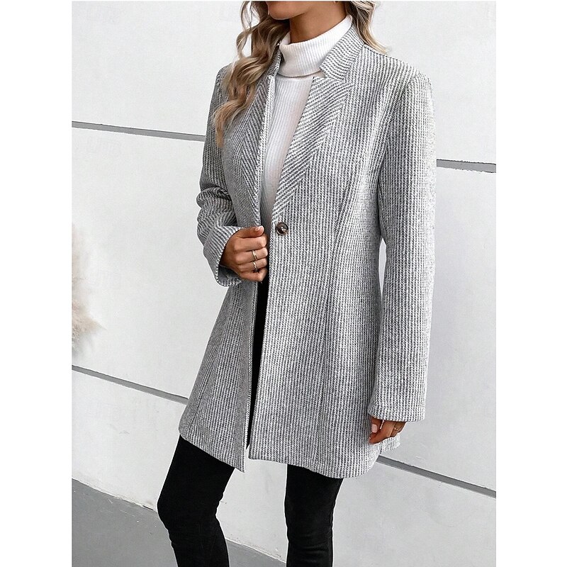 Women's Winter Coat Winter Jacket Outdoor Street Daily Fall Winter Regular Coat Regular Fit Warm Breathable Comtemporary Stylish Jacket Long Sleeve Solid Color Slim Fit Gray3