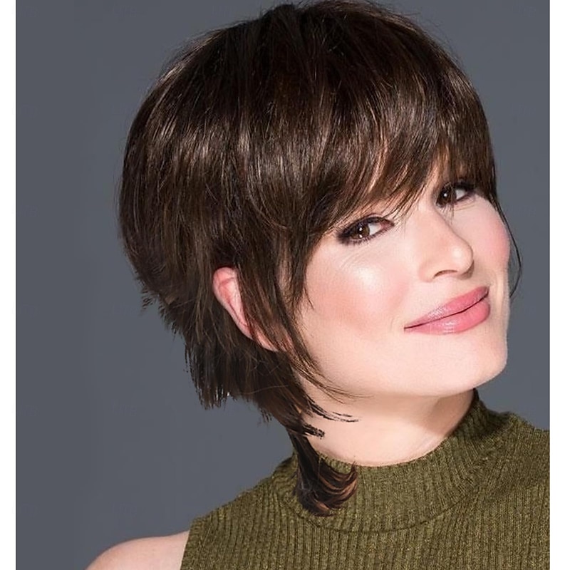 Layered Wig Short Pixie Cut Wig for Women Short Layered Straight Wavy Cut Hair for Women Pixie Cut Wigs with Bangs Synthetic Hair Natural Looking For Daily Party Use