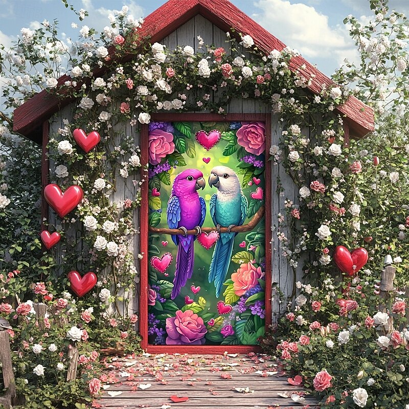 Wedding Outdoor Decorations Door Covers Door Tapestry Door Curtain Decoration Backdrop Indoor/Outdoor Door Banner for Front Door Farmhouse Love Birds Parrot4