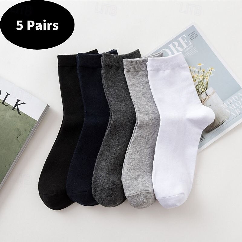 Men's 5 Pairs Multi Packs Socks Crew Socks Running Socks Casual Socks Black White Color Solid / Plain Color Sports & Outdoor Daily Vacation Basic Medium Spring Fall Fashion Casual