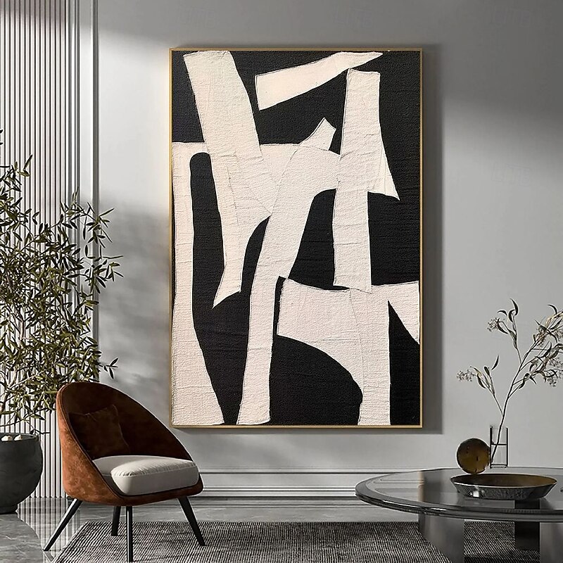 Pure Hand-painted Oil Painting Black and White Hanging Painting Black white Abstract oil painting For Home Decoration Painting Wall Art Large Black Minimalist Wall Art  Black 3D Texture Painting3