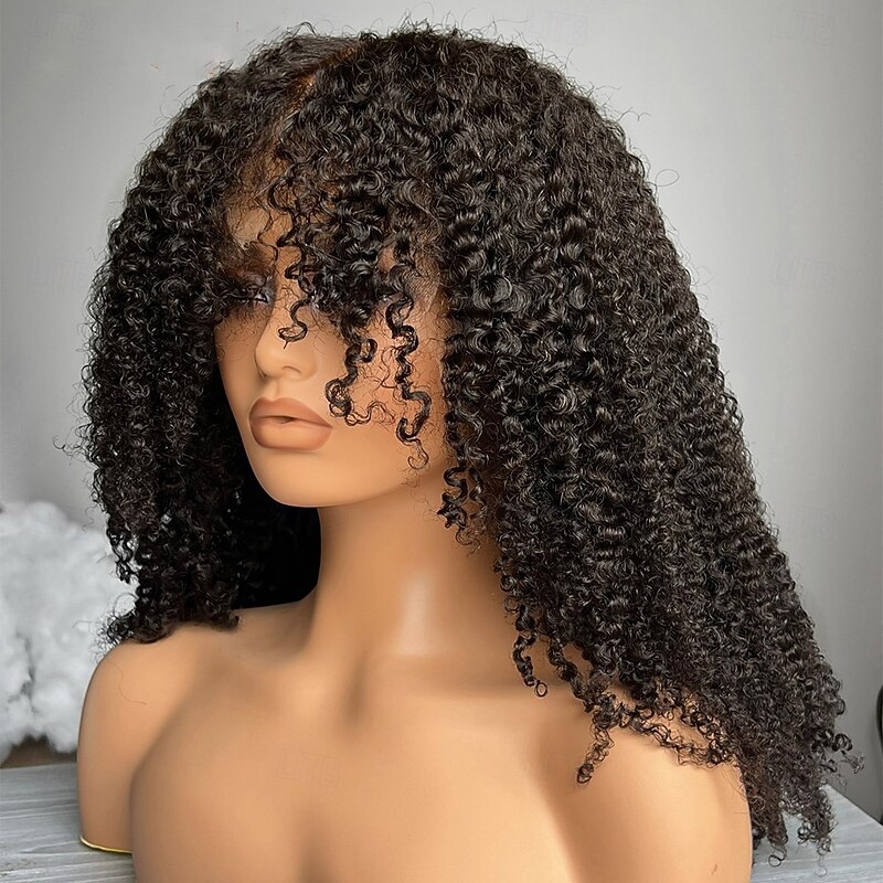 Jerry Curly Human Hair Wigs With Bangs Brazilian Remy Curly Human Hair Wigs  with Baby Hair Glueless Pre-Plucked For Women Curly Fringe Wig4