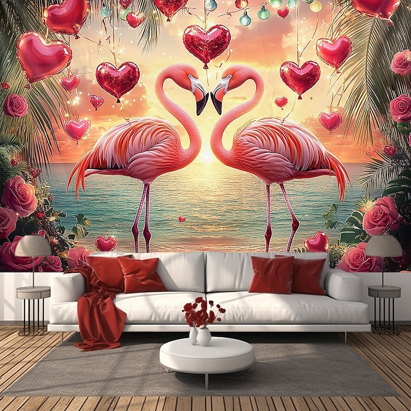 Wedding Decorations Backdrop Photograph Wall Hanging Large Tapestry Art Mural Decor Blanket Curtain Home Bedroom Living Room Decoration Flamingos
