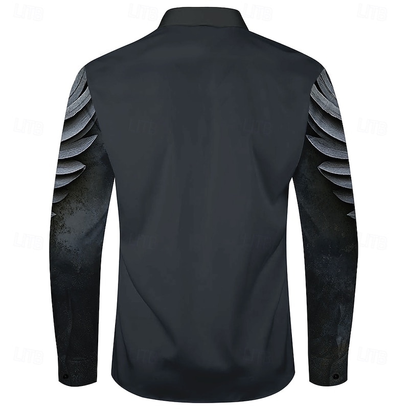 Men's Wings Button Up Shirt Long Sleeve Fashion Casual Dark Party Evening Wear Street Daily Fall Winter Spring & Summer Shirt Collar Button Up 3D Print Ink Blue2