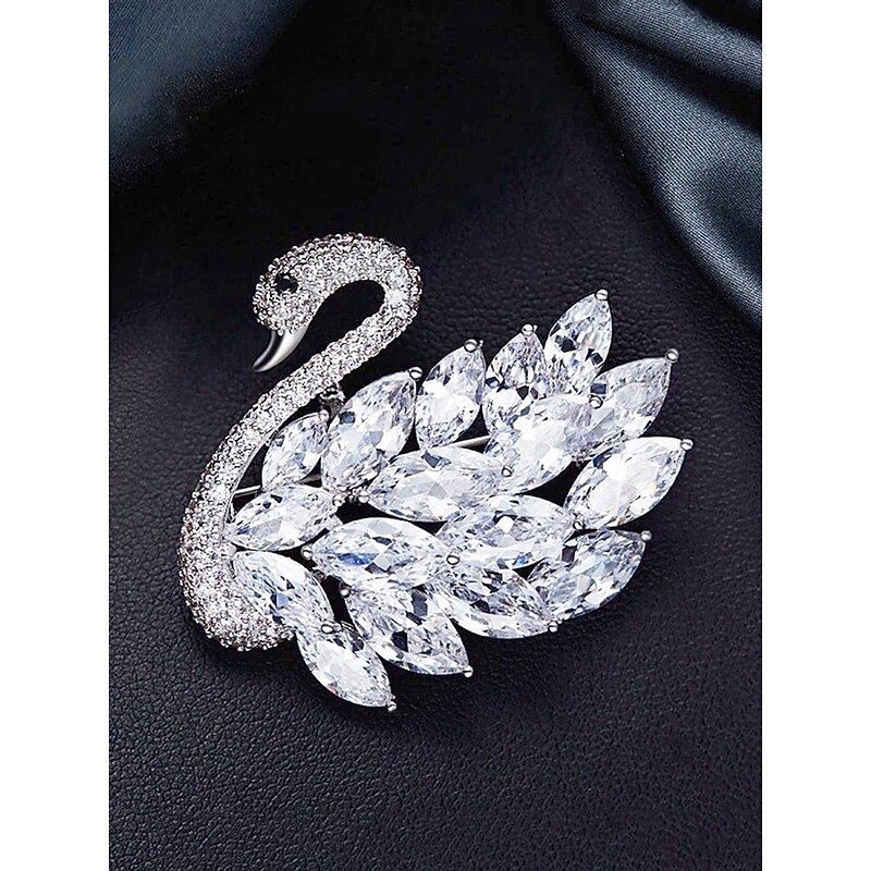 Elegant Swan Brooch with Rhinestone Embellishments - Sparkling Crystal Pin for Women, Perfect for Formal Wear and Gift Giving3