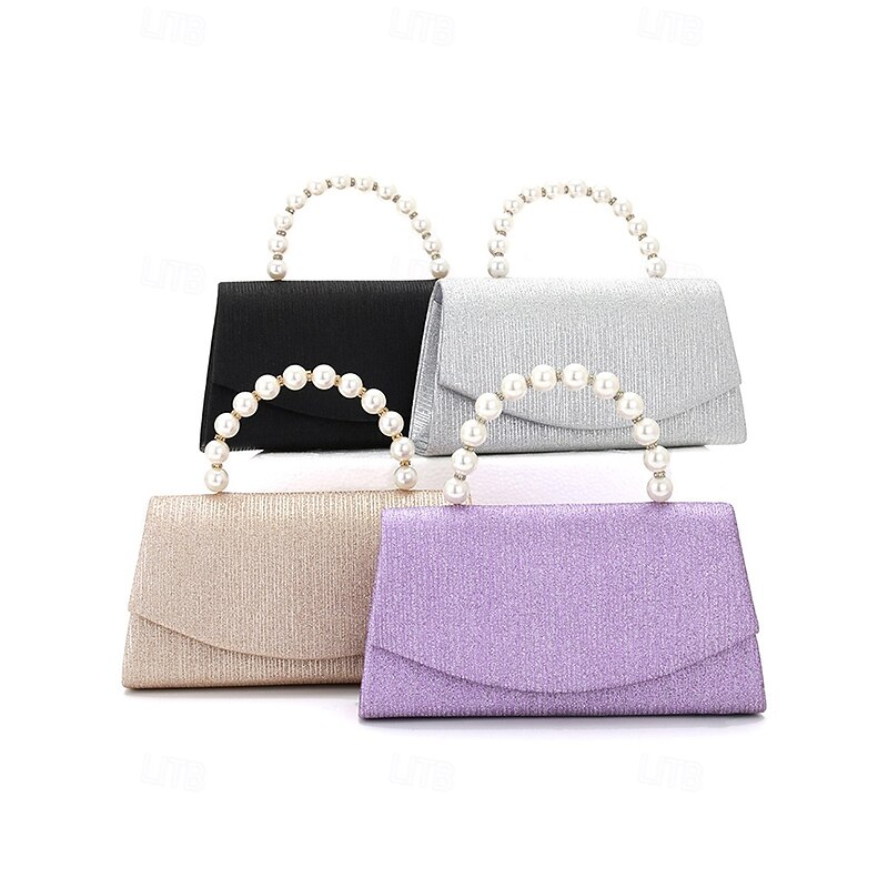 Women's Purple Glitter Clutch Bag with Pearl Handle – Elegant Evening Handbag for Parties and Weddings2
