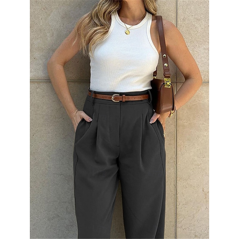 Women's Chinos Fashion Streetwear Work Full Length High Waist Plain Pocket Comfy Soft Comfortable Micro-elastic Outdoor Street Black Coffee Spring &  Fall Regular Fit4