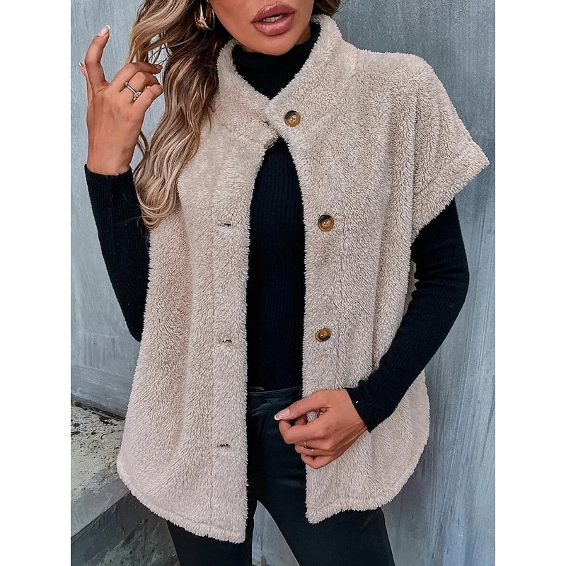 Women's Winter Jacket Street Daily Wear Vacation Fall Winter Regular Coat Regular Fit Warm Breathable Casual Jacket Sleeveless non-printing Solid Color Adjustable Beige2