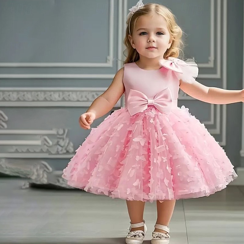 Kids Girls' Party Dress Solid Color Sleeveless Special Occasion Princess Polyester Party Dress Summer Spring 2-6 Years Multicolor White Champagne2