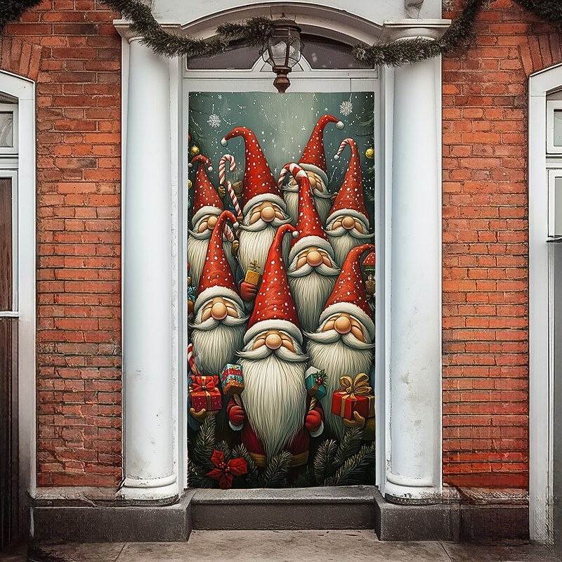 Christmas Door Decorations Door Covers Gnomes Xmas Door Tapestry Door Curtain Decoration Backdrop Indoor/Outdoor Door Banner for Front Door Farmhouse3