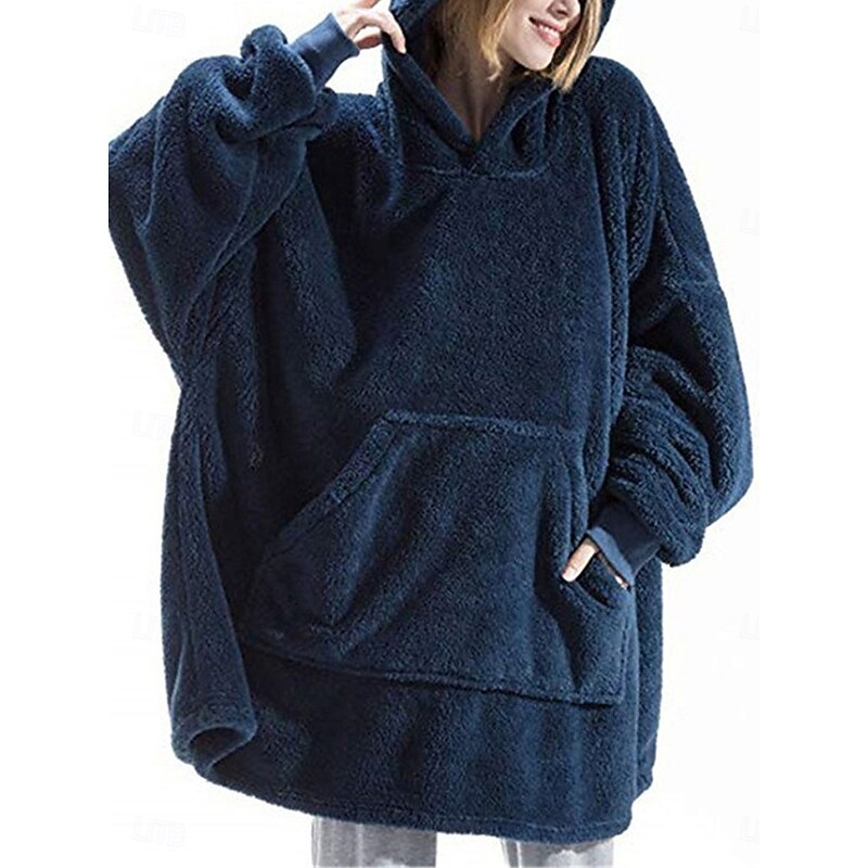 Women's Hoodie Sweatshirt Casual Sherpa Plain Street Dailywear Hoodie Long Sleeve Wine Blue Brown Fall Winter