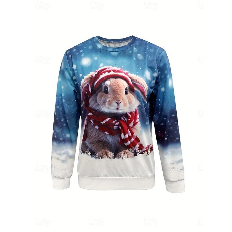 Women's Sweatshirt Polyester Rabbit Snowflake  Street Print Casual Crew Neck Long Sleeve Micro-elastic Fall Winter Comfrt Breathable Soft Fabric2