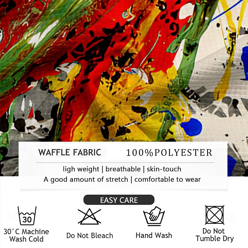 Men's Splash Ink Waffle Polo Shirts Golf Shirt Long Sleeve Polo Shirts Collared Shirts Casual Outdoor Party Evening Wear Street Dailywear Buttons 3D Print Spring Fall Winter Multi Color3