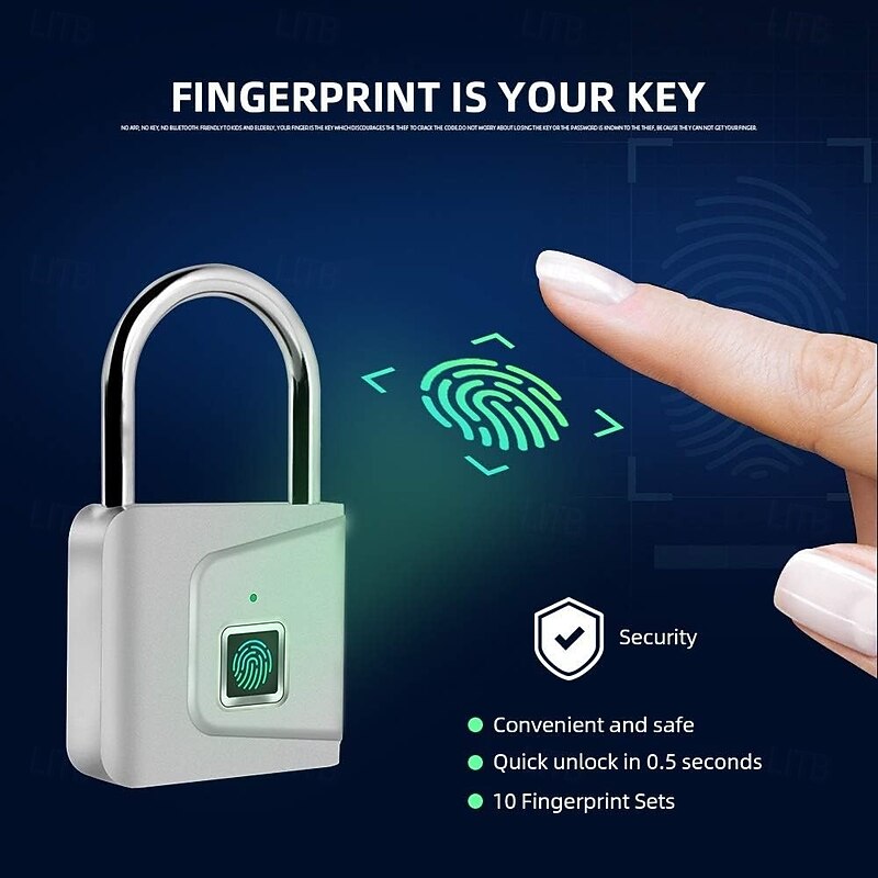 Security Door Lock Smart Keyless USB Rechargeable Fingerprint Padlock for Locker Sports School Zinc Alloy Metal3