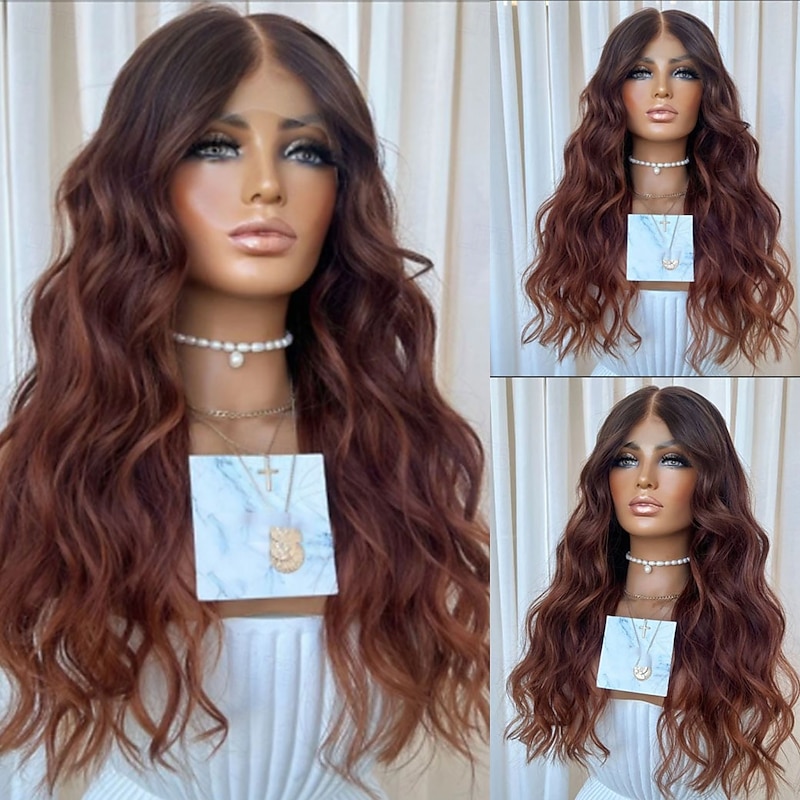 Remy Human Hair 5x5 Closure 13x4 Lace Front Wig Middle Part Brazilian Hair Wavy Loose Wave Multi-color Wig 130% 150% Density with Baby Hair Ombre Hair Glueless Pre-Plucked For Women Long Human Hair3