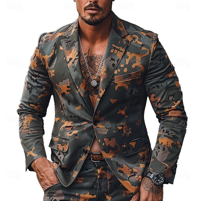 Men's Camo Long Sleeve Turndown Vintage Casual Outdoor Street Daily Buttons 3D Print Multi Pocket