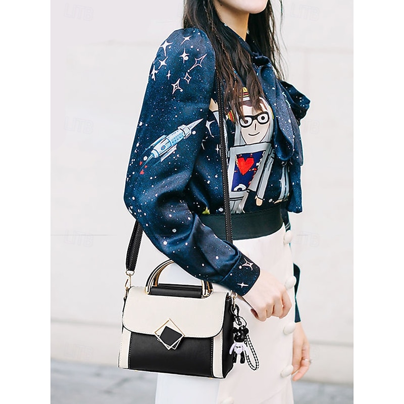 Women's Two-Tone Handbag with Gold Handle and Crossbody Strap | Elegant and Stylish Small Shoulder Bag for Everyday Use2